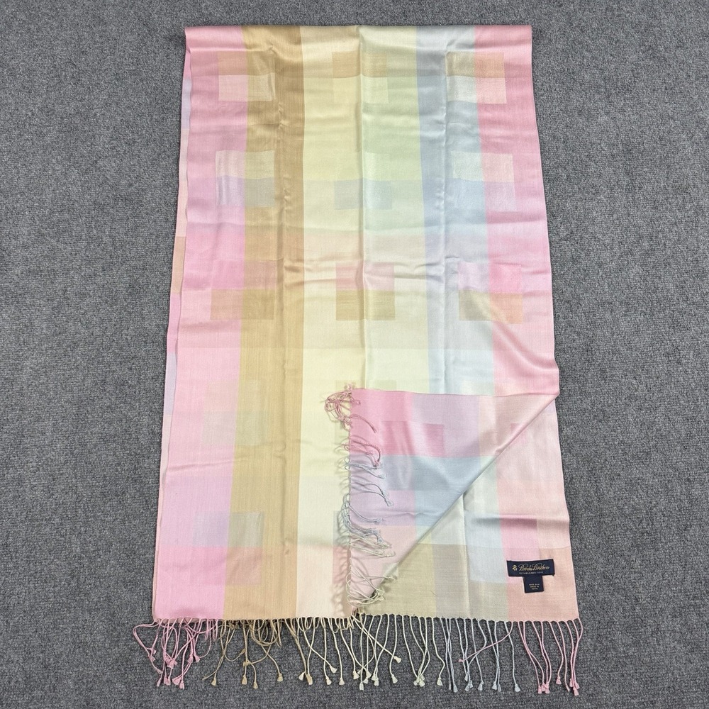 Brooks Brothers Silk Scarf Multicolor Pastels Tassel Rectangle Luxury 72"x22"â